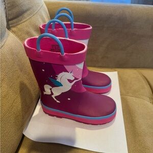 Kamik Pink and Purple Kids Rain Boots with Unicorn Design